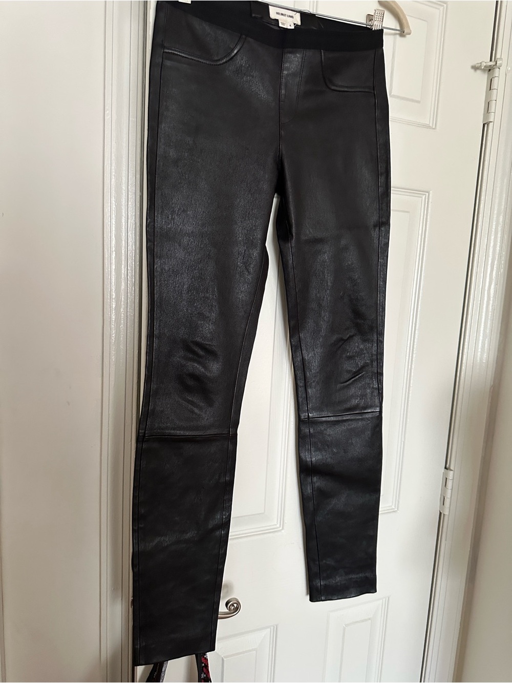 Black  Leather Skinny leggings-Pants